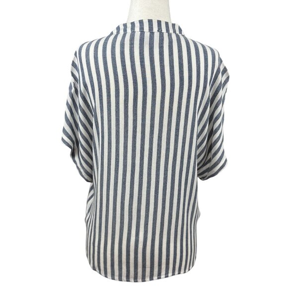NEW Lulus Womens M Blue White Vertical Stripe Button-Up Tie Front Tunic Top Chic - Picture 6 of 10